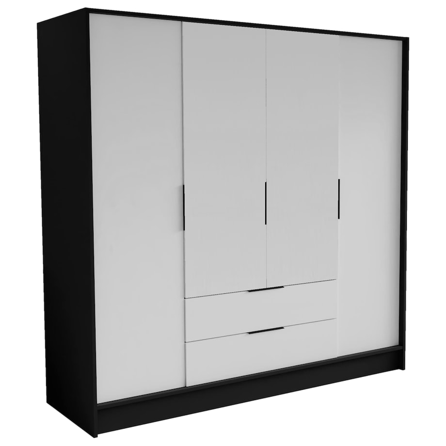 Szafa NIKOLA 200 z regulowanymi półkami, proste fronty- czarny+biały front