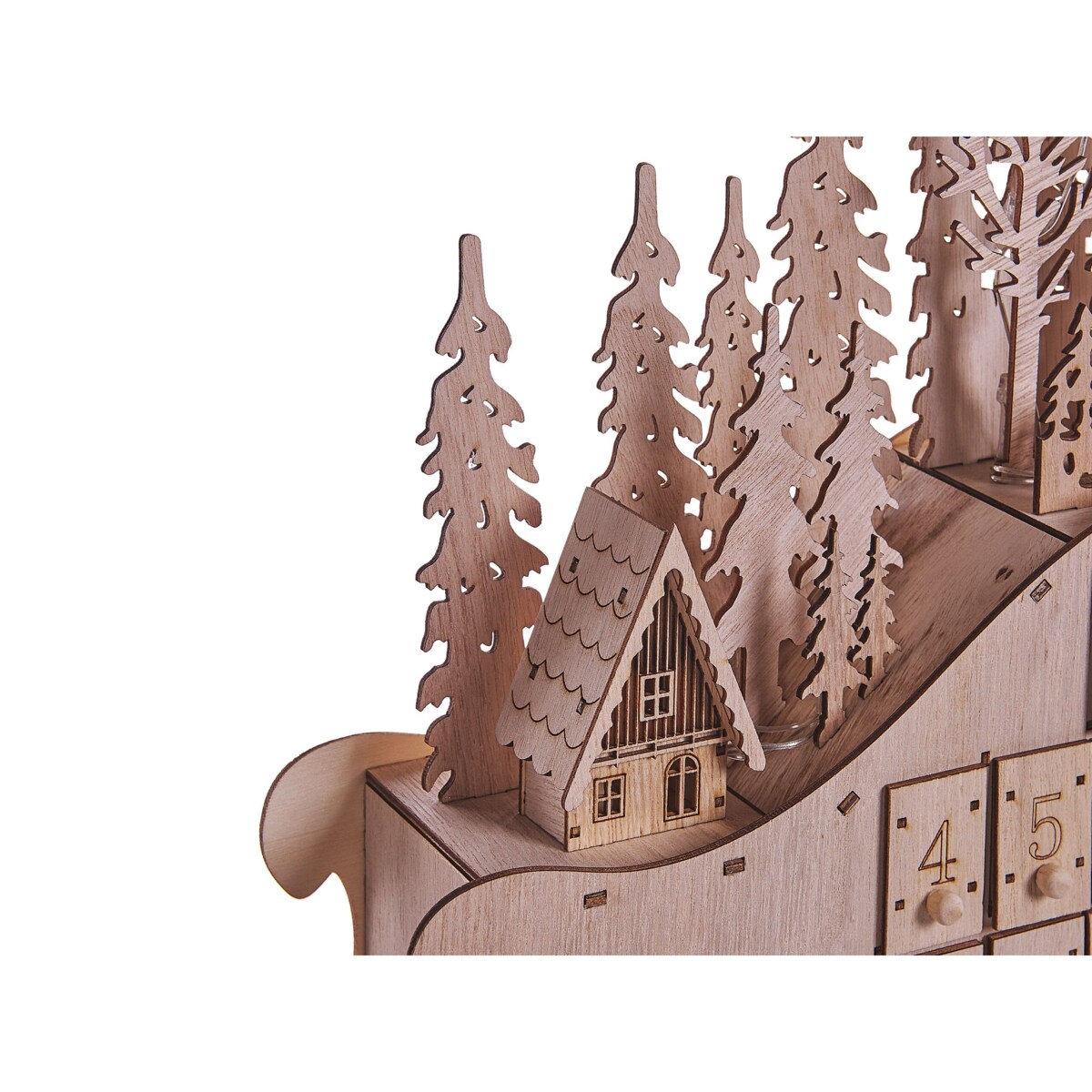 Figurka dekoracyjna LED sanie kalendarz adwentowy jasne drewno IMPALA