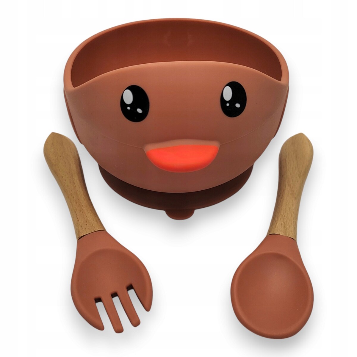 Miseczka z przyssawką silikonowa dla dziecka na przekąski łyżka widelec BLW