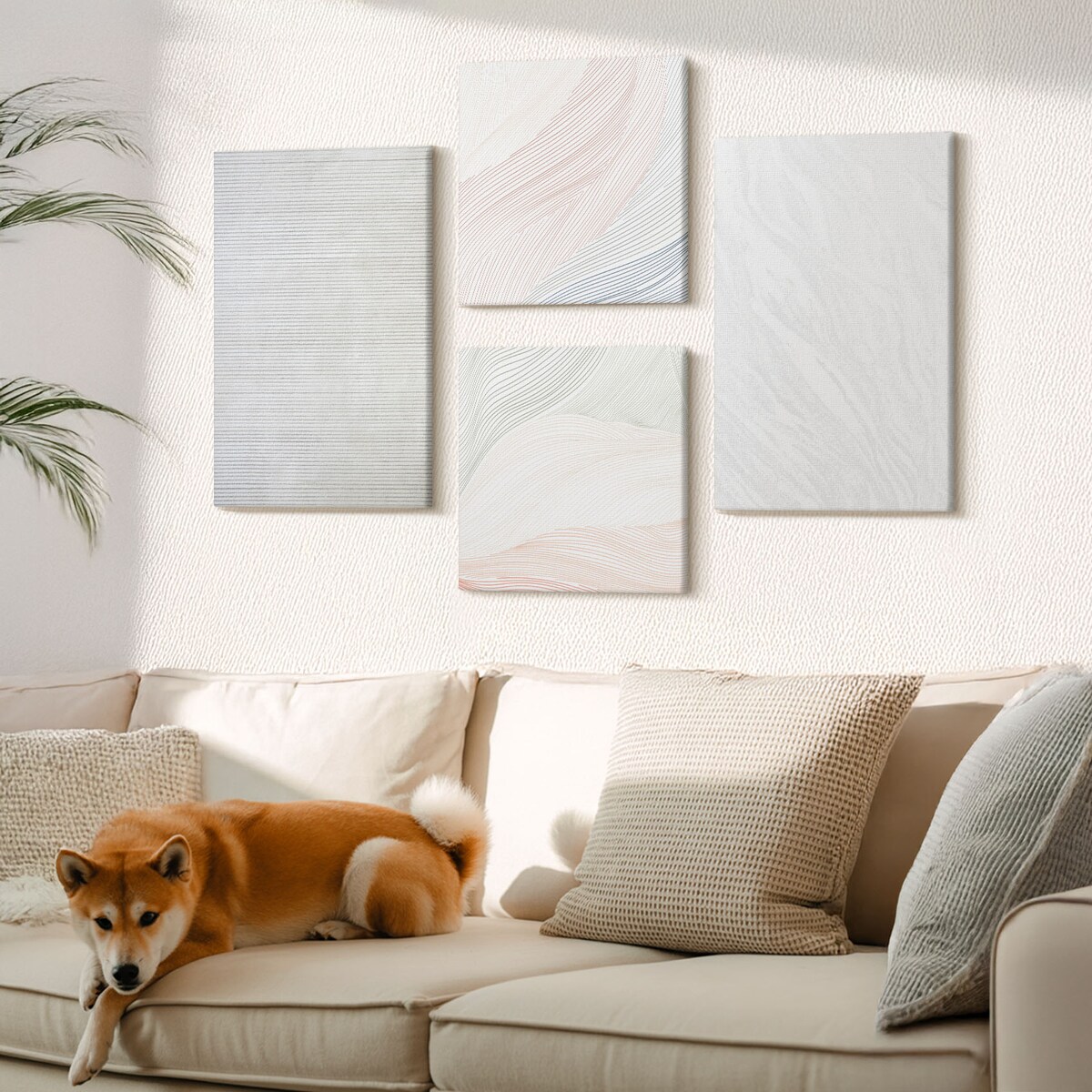 Zestaw 4 obrazów na płótnie - Jasne struktury wzory piasek w stylu industrialnym - szary