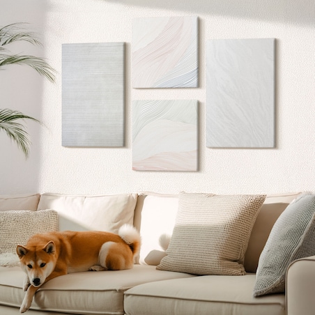 Zestaw 4 obrazów na płótnie - Jasne struktury wzory piasek w stylu industrialnym - szary