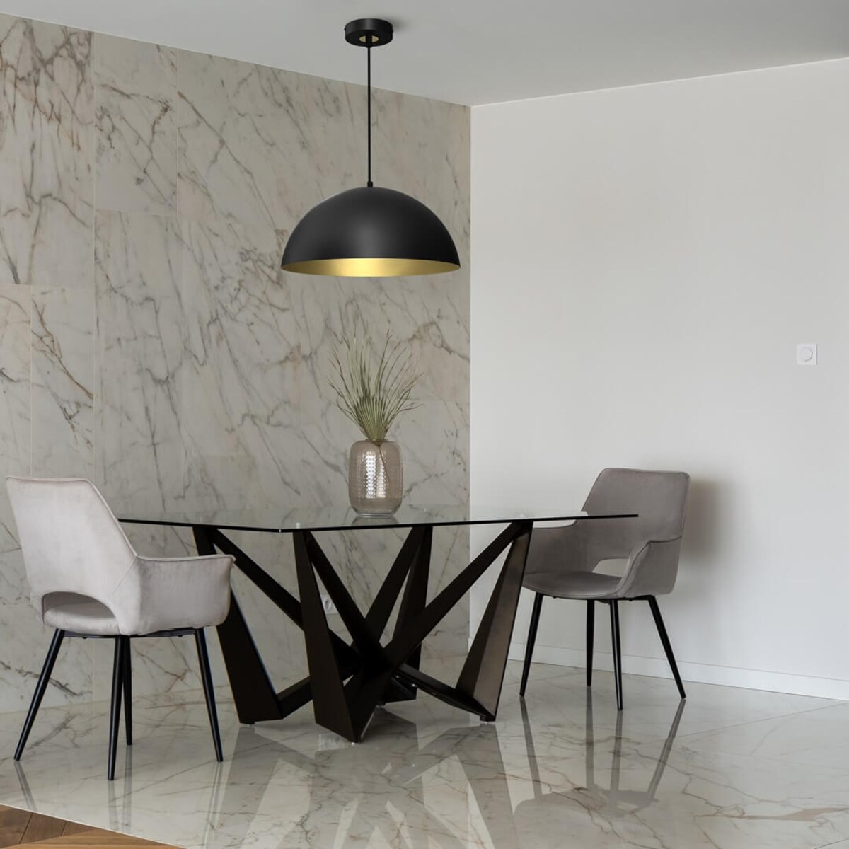 Industrialna lampa wisząca Beta okrągła do holu czarna złota