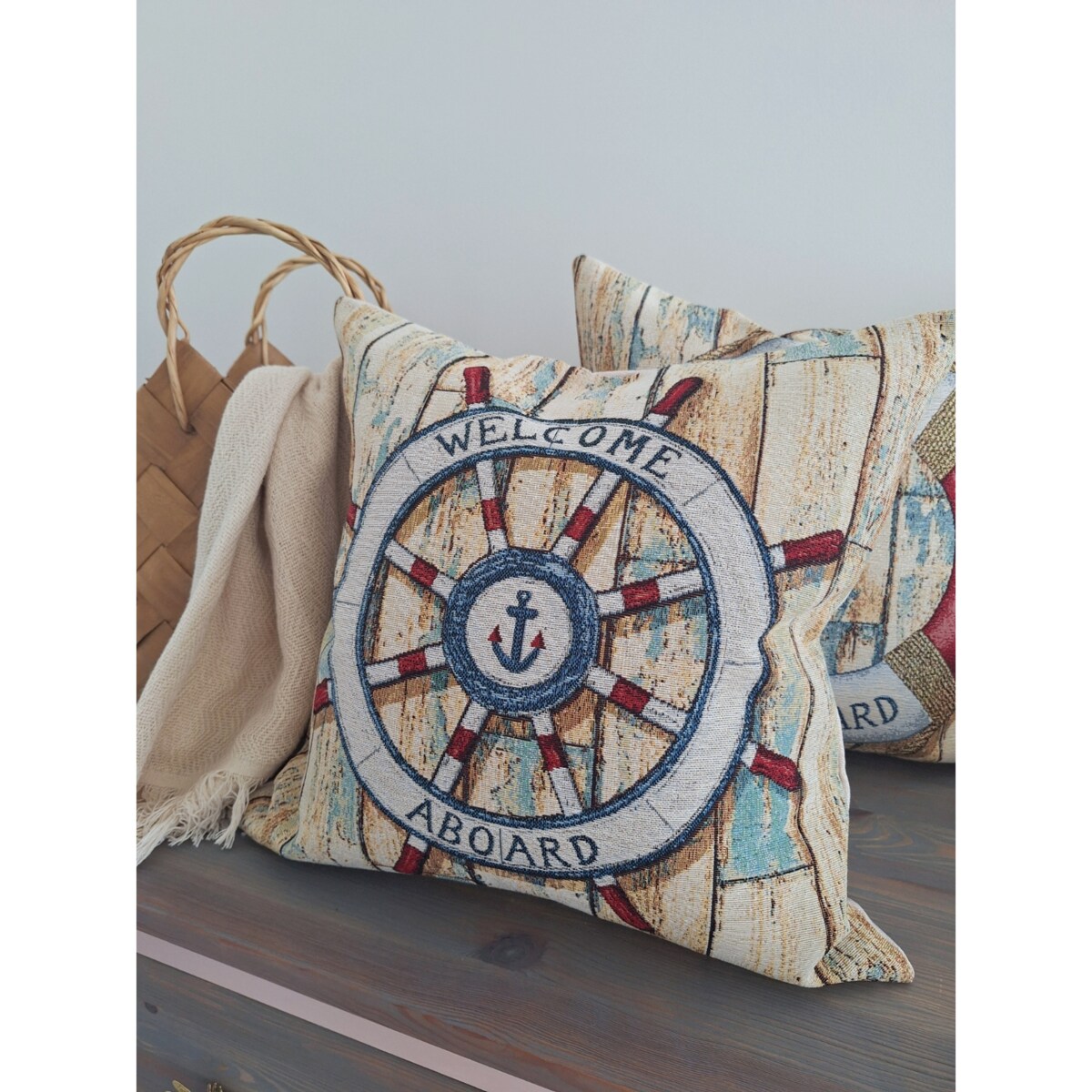 Poszewka Na Poduszkę Jasiek 45X45 Cm Żakardowa Dekoracyjna Ozobna Aboard