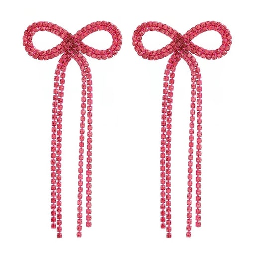 Różowe wizytowe długie kolczyki nitki cyrkoniowe błyszczą EFEKTOWNE
