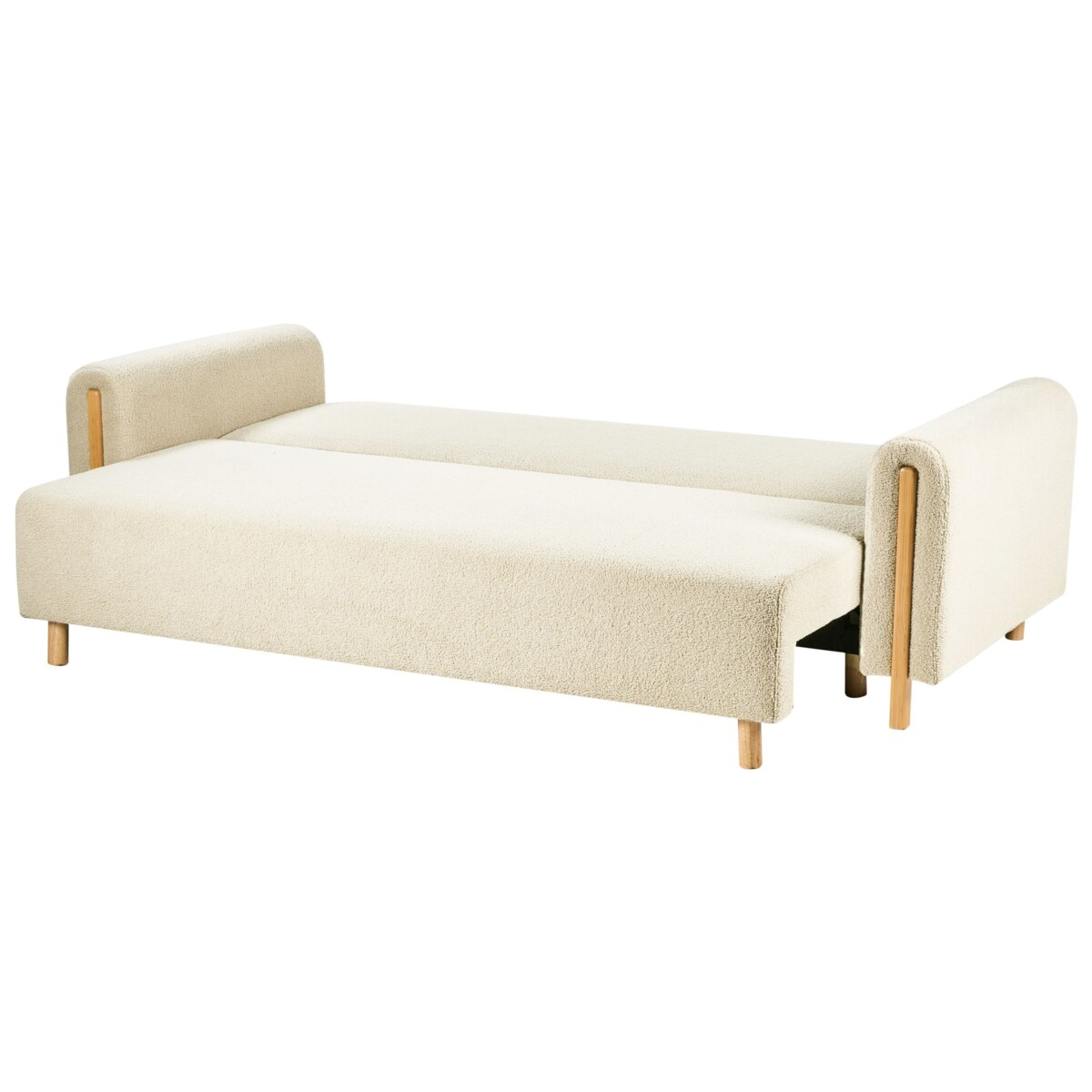 Sofa rozkładana dla 3 osób KVAM Boucle Złamana biel ze schowkiem