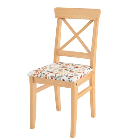 Pokrowiec na krzesło Ingolf z tapicerowanym siedziskiem, pomarańczowo-zielone kwiaty na kremowym tle, Inglof, Cosy Home