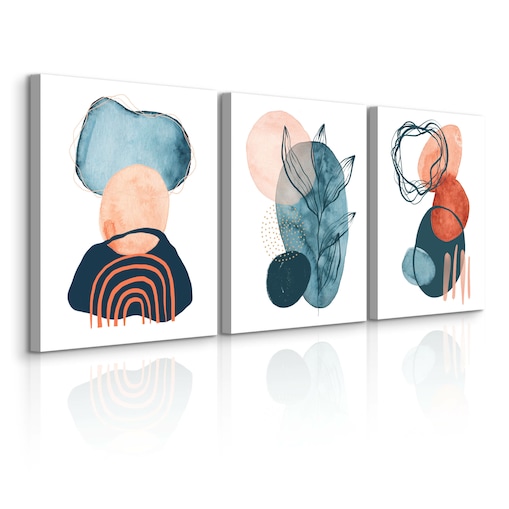 OBRAZY DO SALONU SET AKWARELE ABSTRAKCYJNE KSZTAŁTY LIŚCIE BOHO 90x40cm