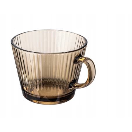 ZESTAW SZKLANEK KUBEK w paski plisy dymny 6x 410 ml na KAWĘ HERBATĘ napoje