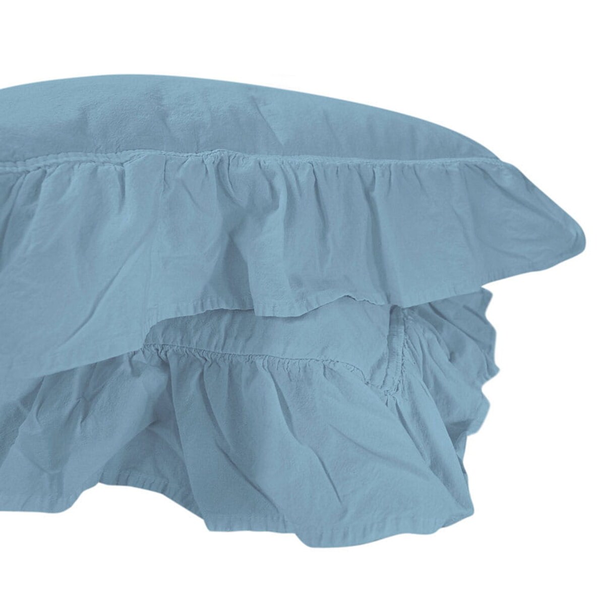 Pościel bawełniana 160x200 z falbanką Stonewashed Exclusive, Niebieski