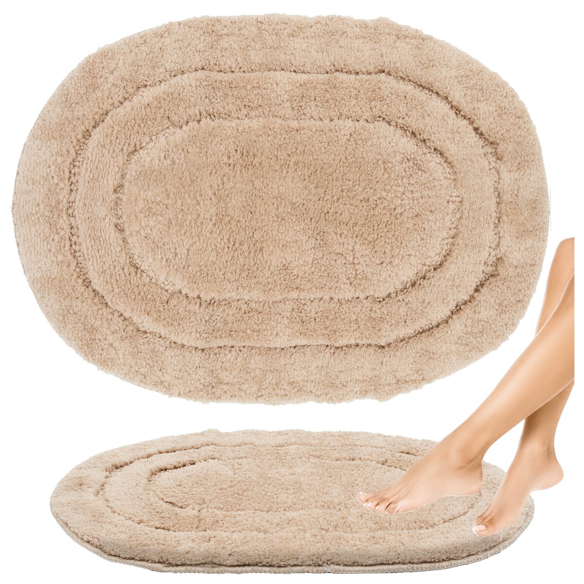 Zestaw 2szt Dywanik łazienkowy Soft 40x60 cm antypoślizgowy owalny beżowy