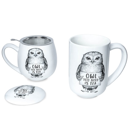 Kubek sowa- idealny zestaw do parzenia herbaty, piekny prezent dla mamy, taty, babci, dziadka, niej i niego, teściowej 400ml