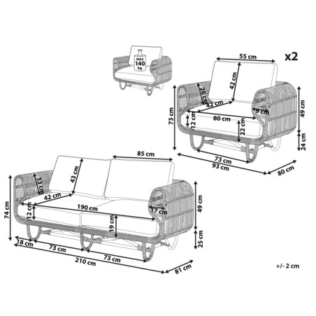 Zestaw ogrodowy rattanowy 4-osobowy naturalny DOLCEDO