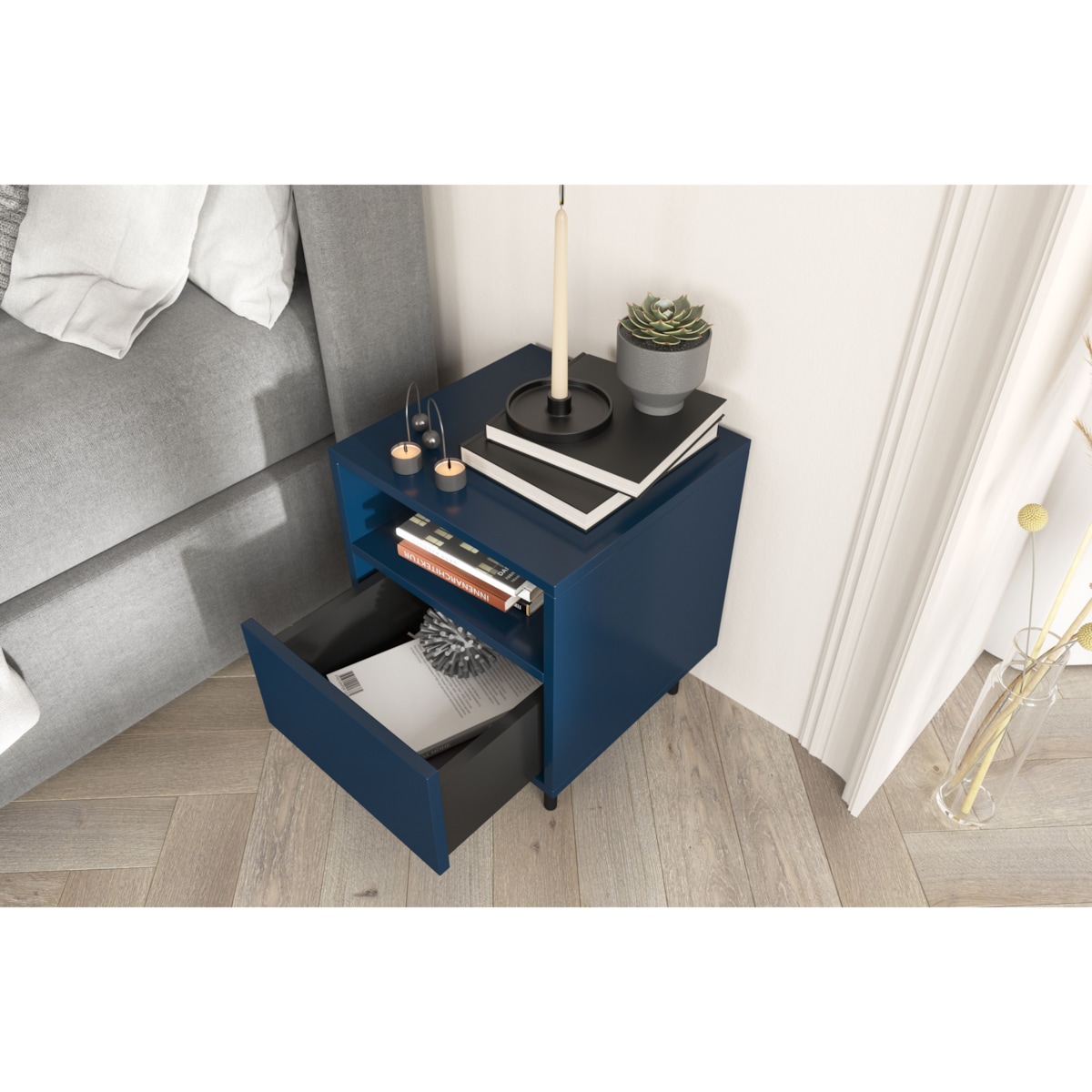 Granatowa nowoczesna szafka nocna Dancan MIRKA