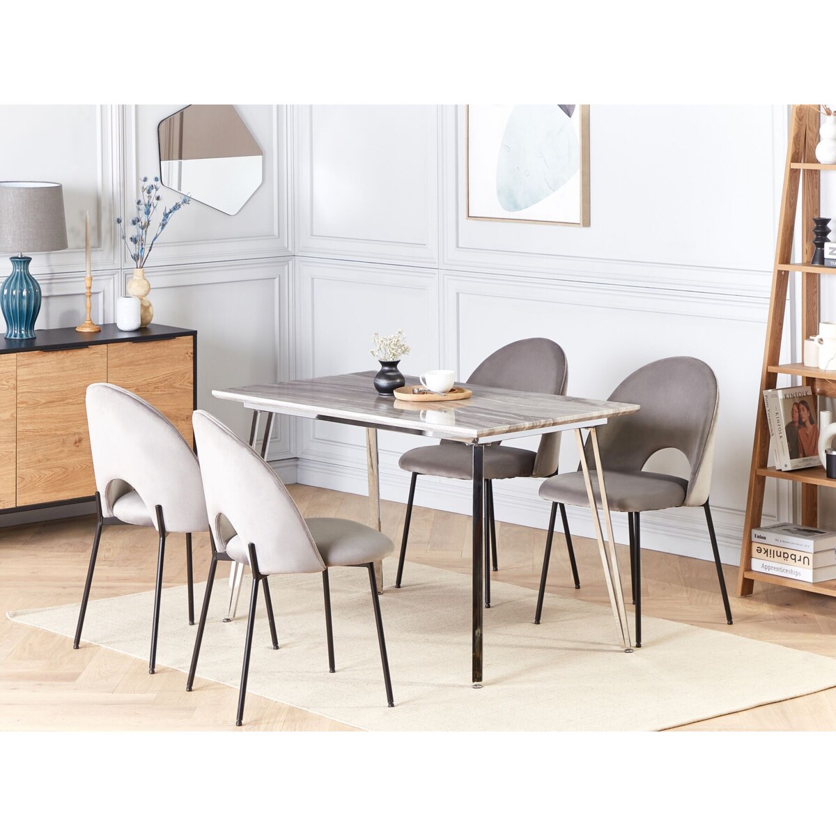 Stół do jadalni 120 x 70 cm efekt marmuru ze srebrnym GREYTON