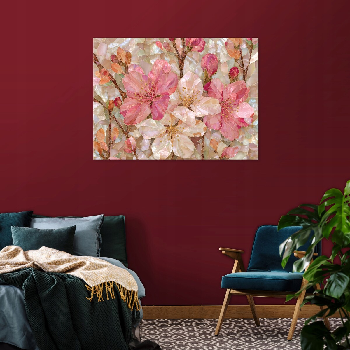 Obraz Do Sypialni Salonu Na Płótnie Kwiaty Abstrakcja Różowy 60x40