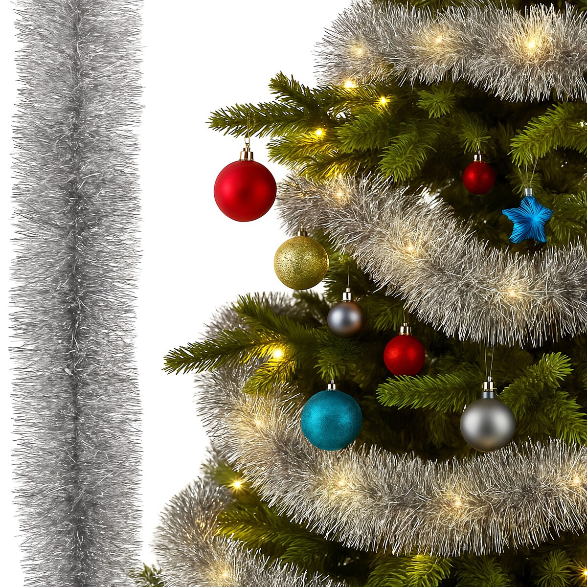 Łańcuch Led Choinkowy Srebrny Na Baterie Świąteczny Na Choinkę 6 Metrów