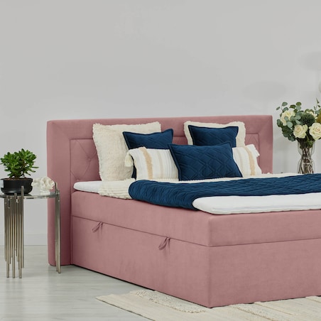 Łóżko kontynentalne ANNABELLE 200x200 z pojemnikiem, Różowy, tkanina Uttario 2955