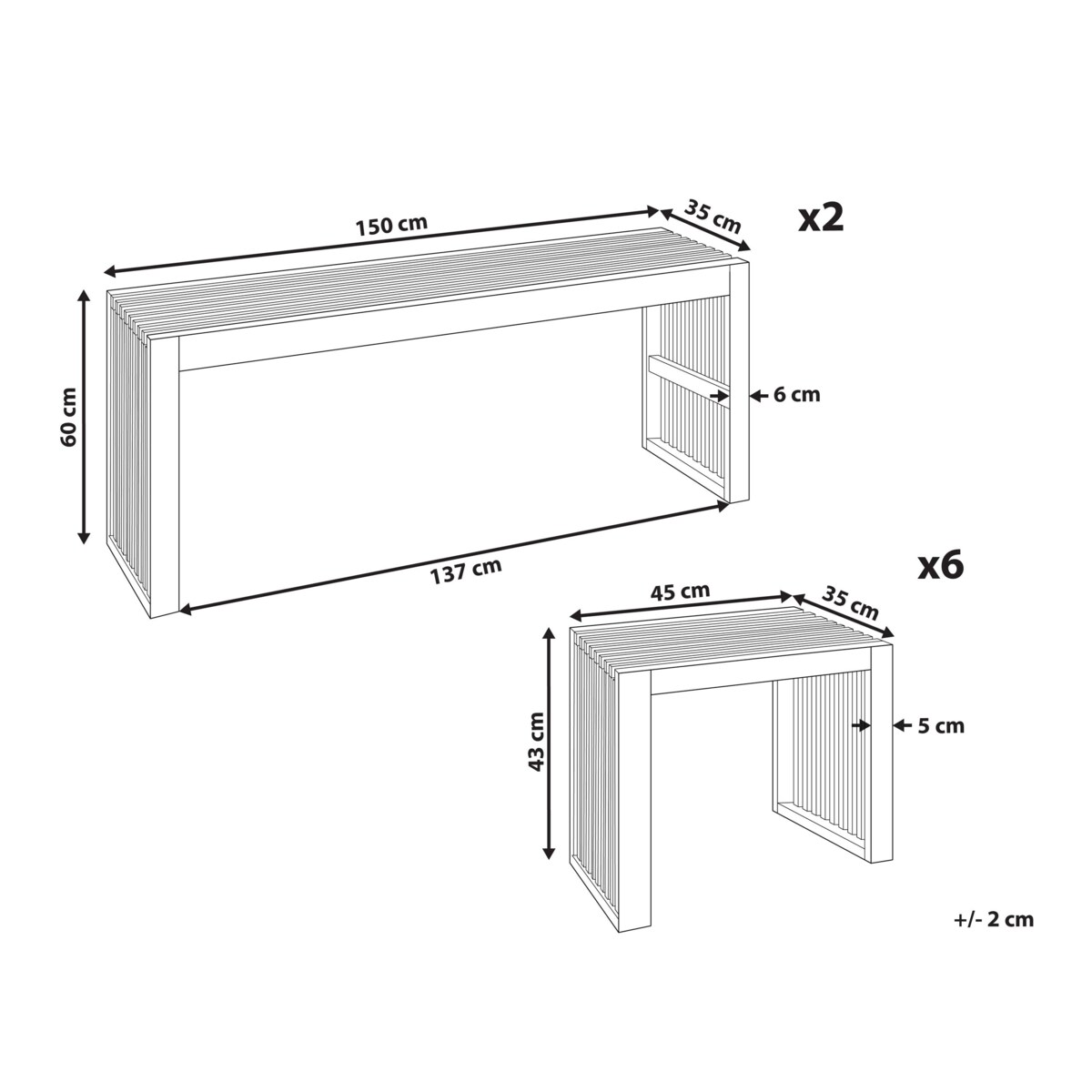 Zestaw ogrodowy z ławkami i stołkami dla 6 osób BELLANO Drewno akacjowe Brązowy