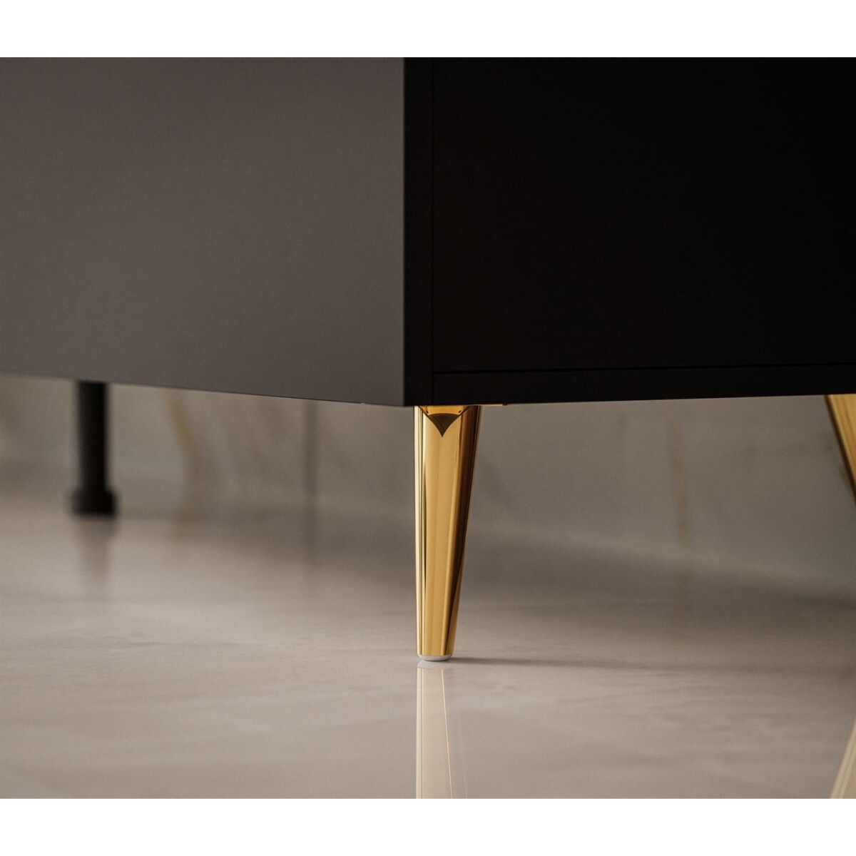 Szafka RTV AURORA czarny mat LED nogi skośne złote