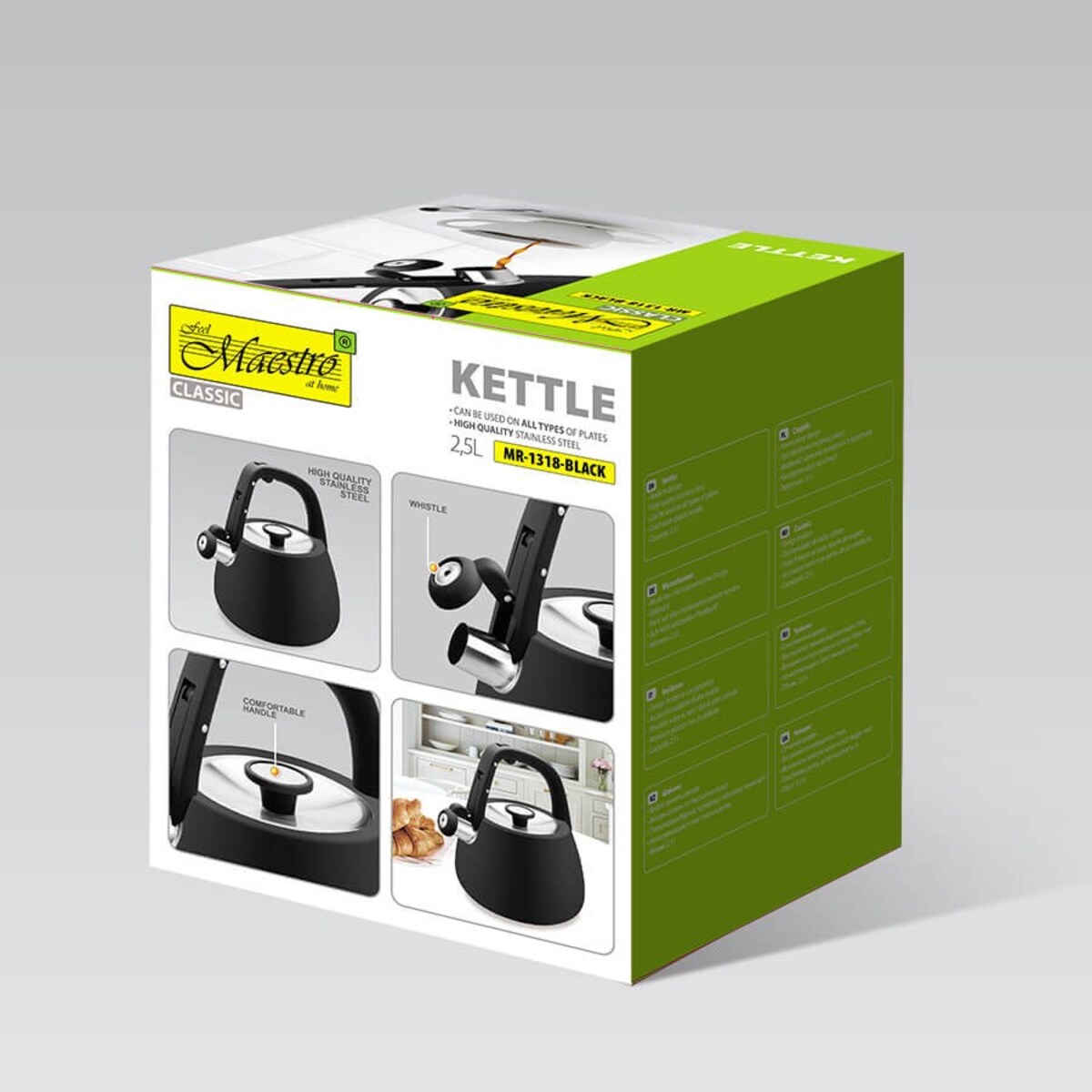 Czajnik stalowy z gwizdkiem na gaz indukcję 2.5L czarny MAESTRO MR-1318-BLACK