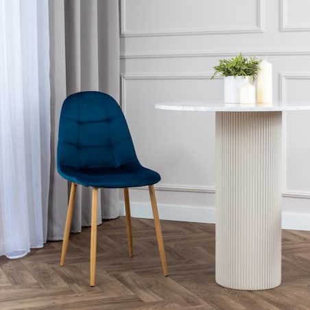 Krzesło tapicerowane do salonu jadalni welurowe granatowe pikowane