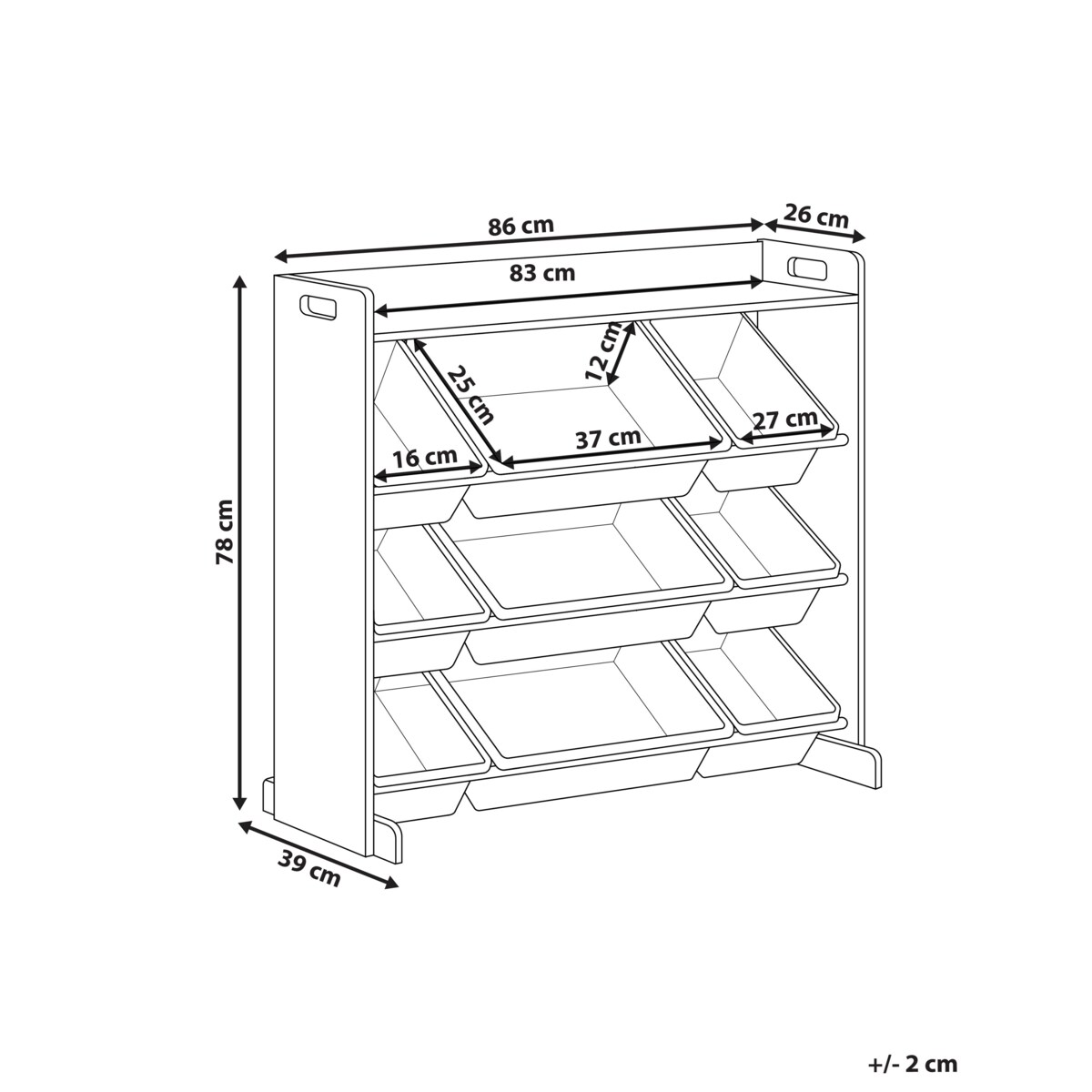 Regał z 9 pojemnikami COLLIE 78 cm Szary
