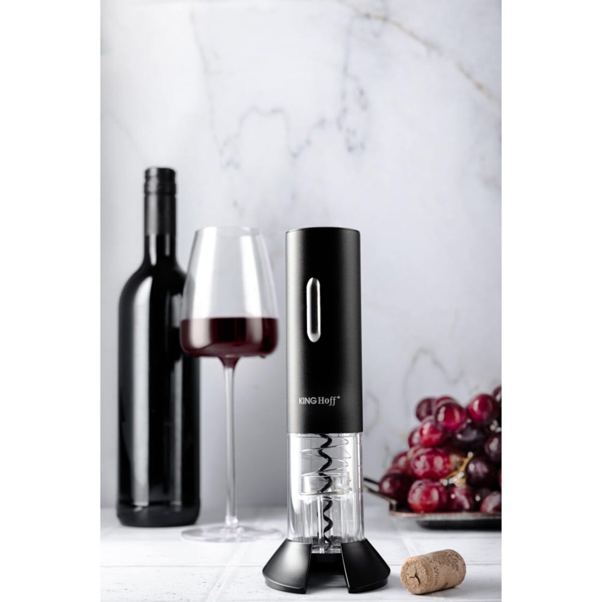Elektryczny otwieracz korkociąg do wina butelek akumulator czarny KINGHOFF