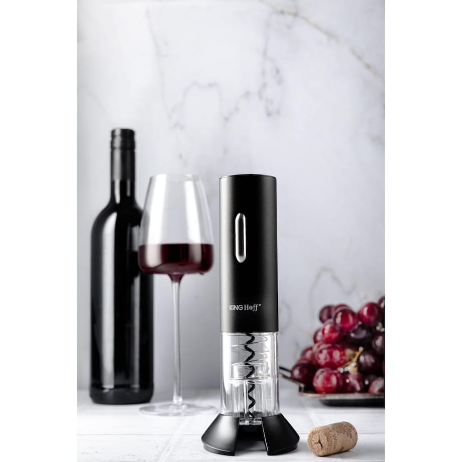 Elektryczny otwieracz korkociąg do wina butelek akumulator czarny KINGHOFF