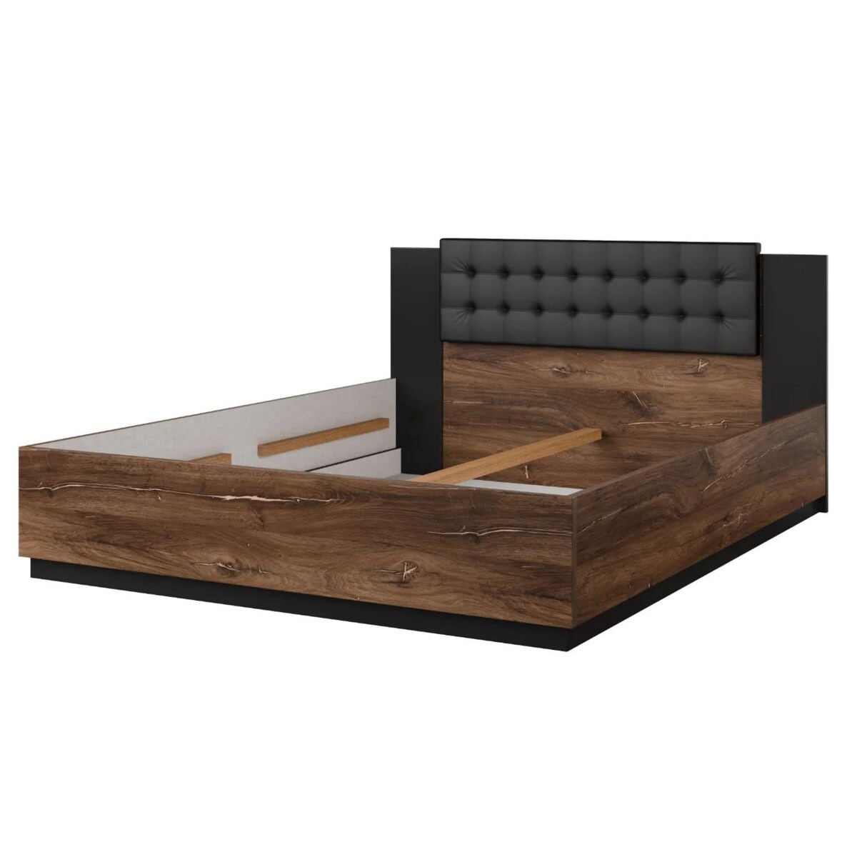 Łóżko SIGMA 160x200 dąb flagstaff miedziany/czarny mat z tapicerowanym zagłówkiem