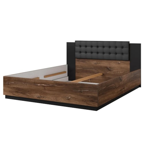 Łóżko SIGMA 160x200 dąb flagstaff miedziany/czarny mat z tapicerowanym zagłówkiem