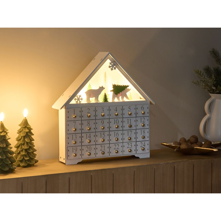 Dekoracja świąteczna LED MJOSA Kalendarz adwentowy 33 cm Biały