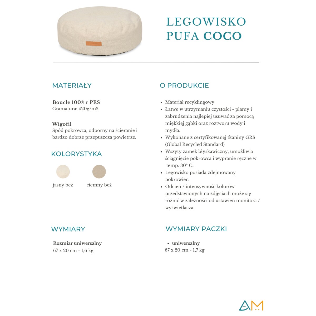 Animood Pufa Coco rozmiar: uniwersalny, kolor: ciemny beż, materiał:boucle