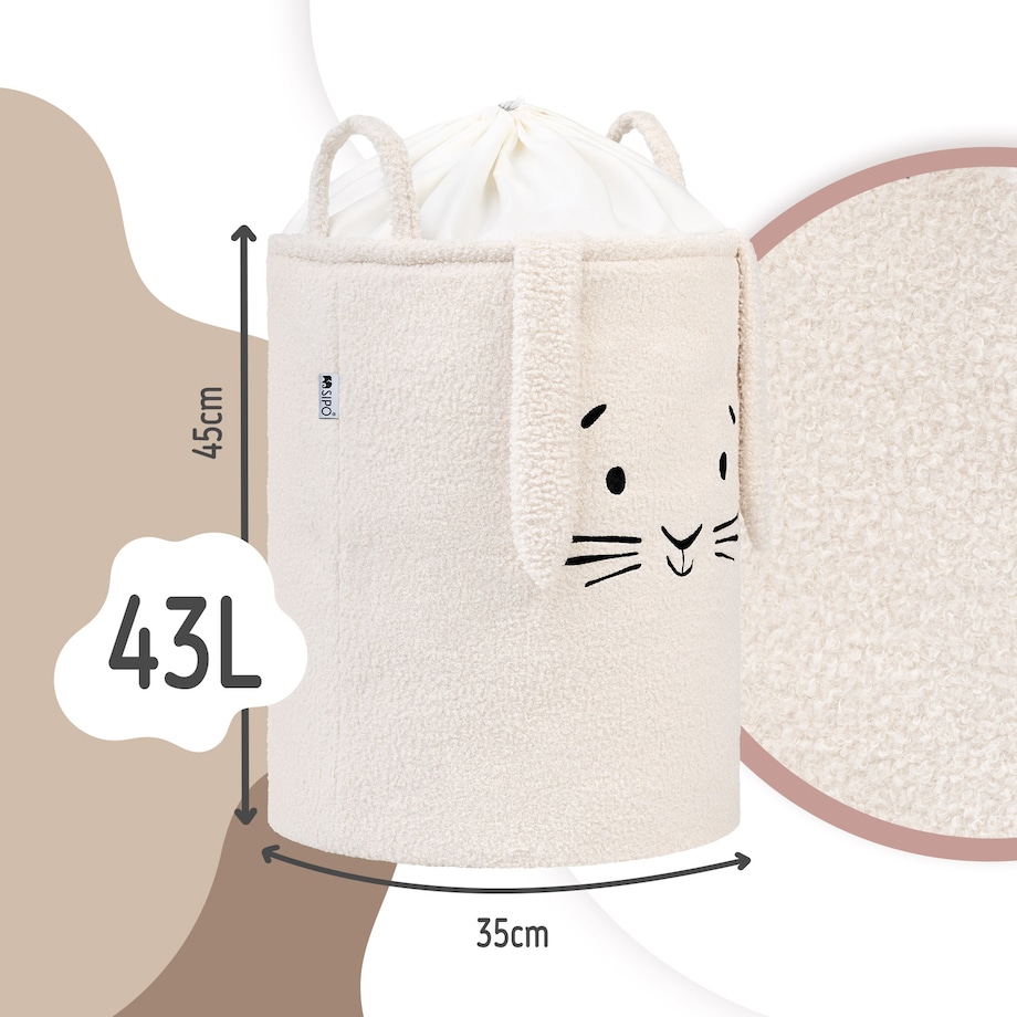 kosz na zabawki sipo, wersja premium boucle, zamykany na ściągacz, kremowy królik, xl