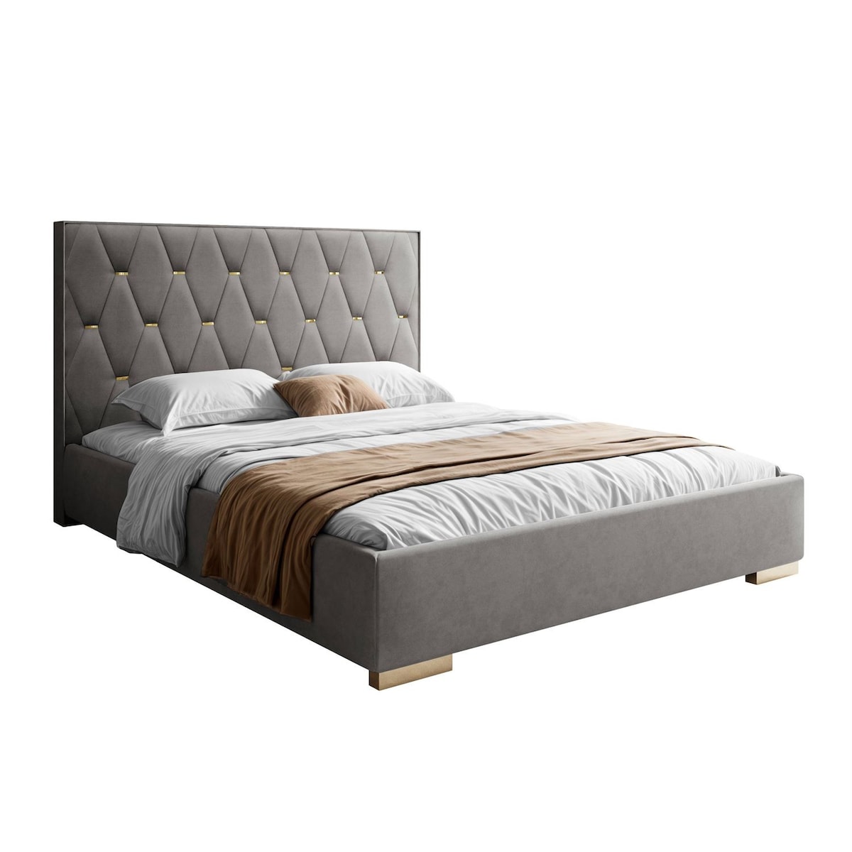 Łóżko tapicerowane IZOLDA z wysokim zagłówkiem, selaż 34, 140x200, Royal Velvet 250