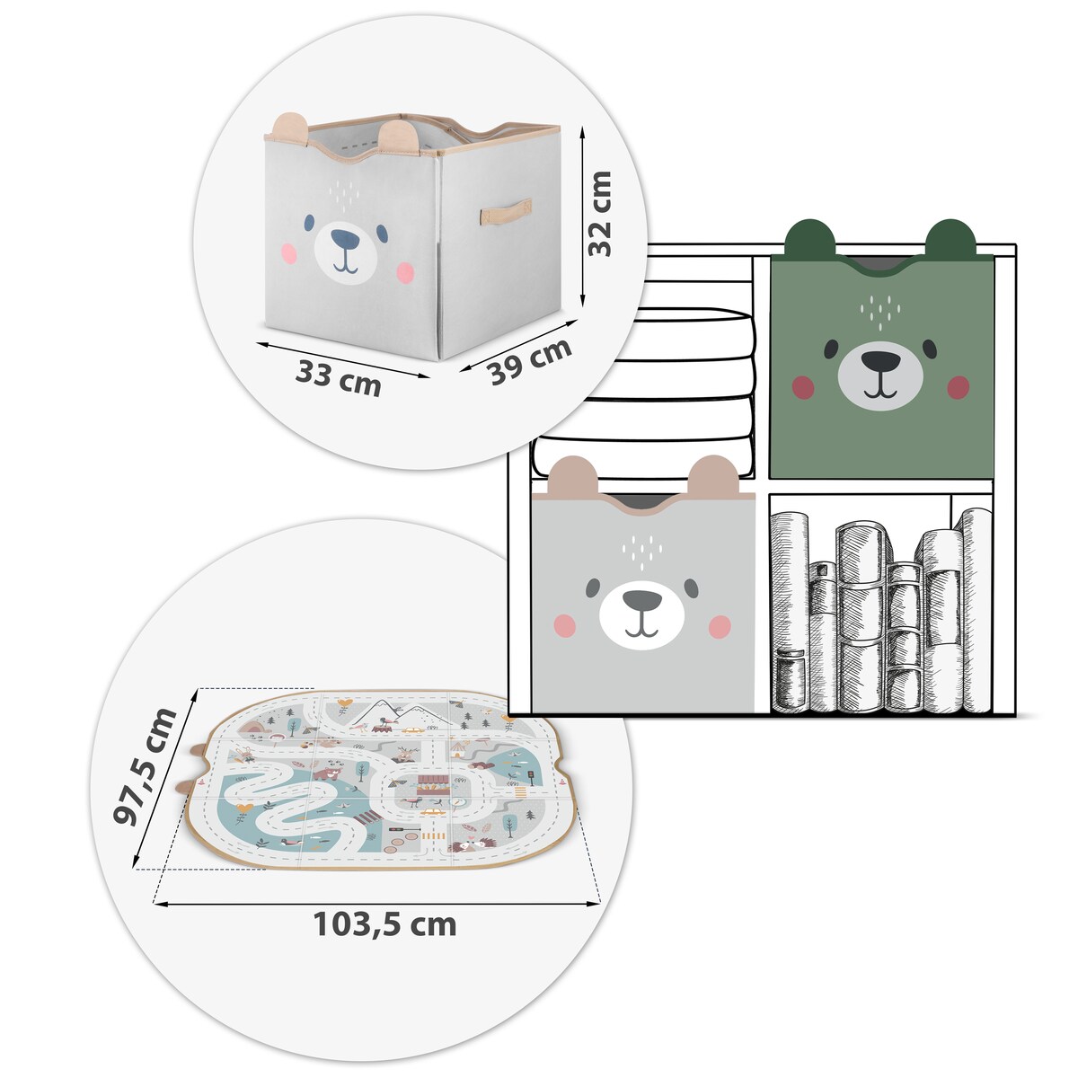 Pojemnik na zabawki i mata 2w1 96x104cm organizer Nukido szary