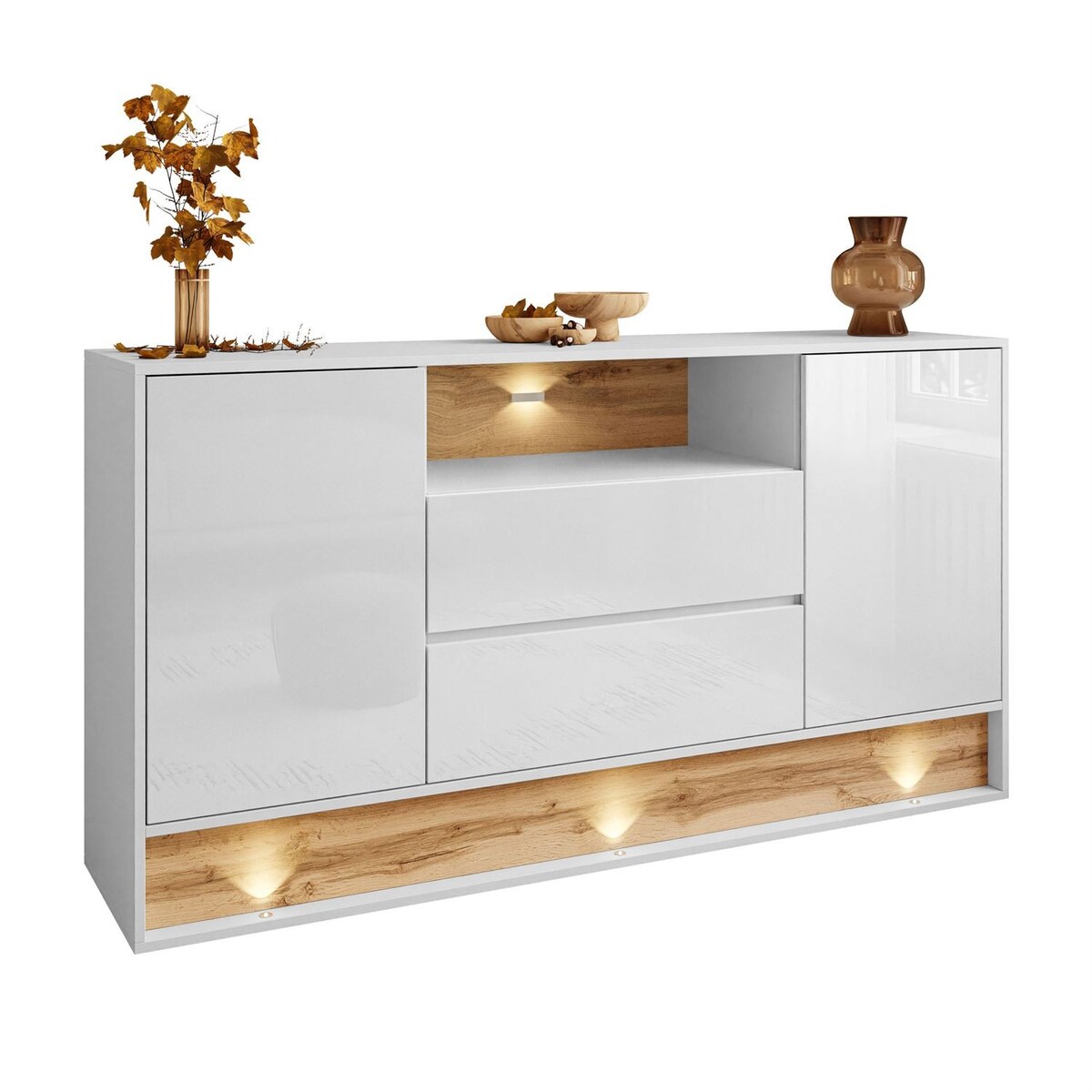 Komoda z szufladami VILLA z wstawką dąb wotan, biały + dąb wotan