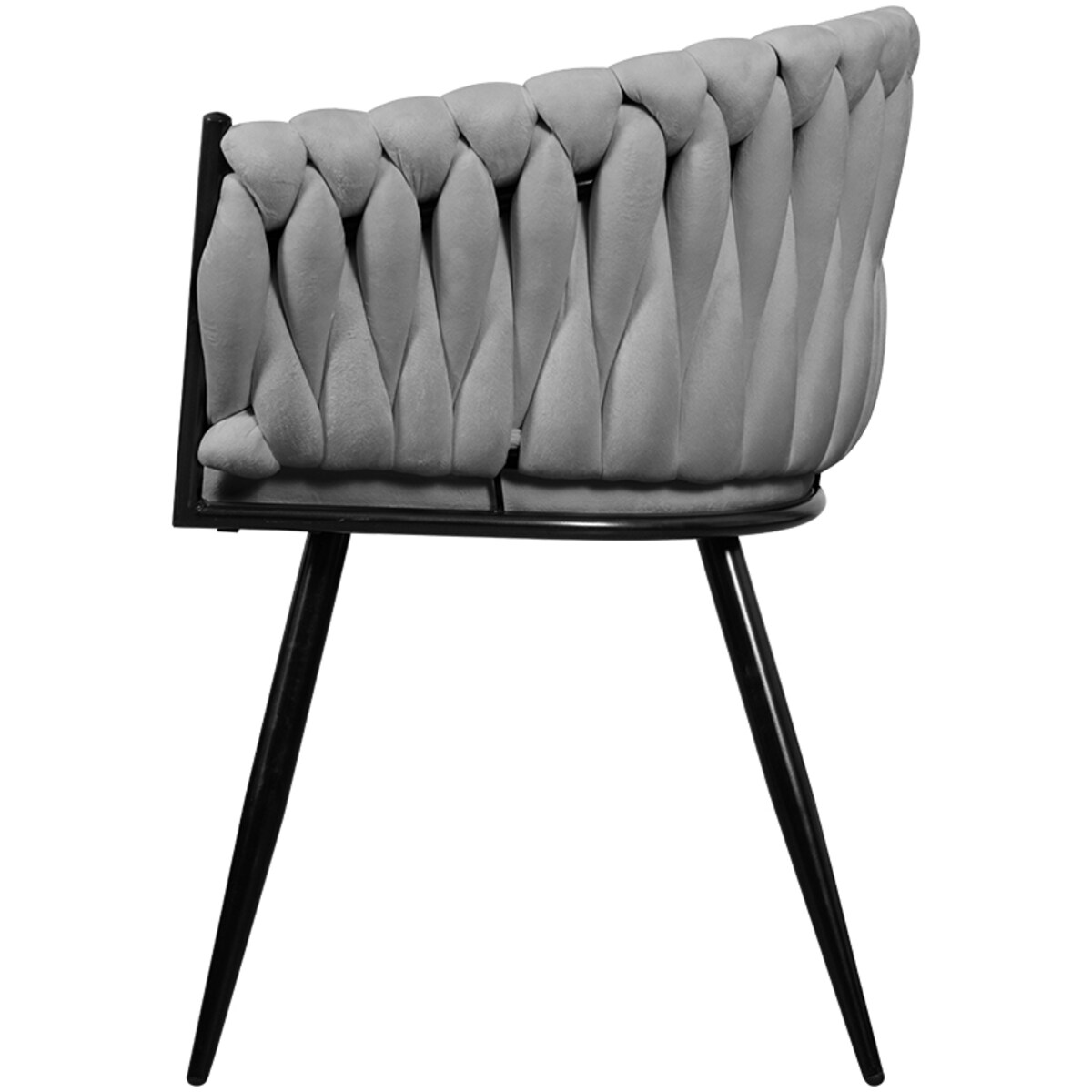 Krzesło tapicerowane do salonu glamour welurowe plecione szare