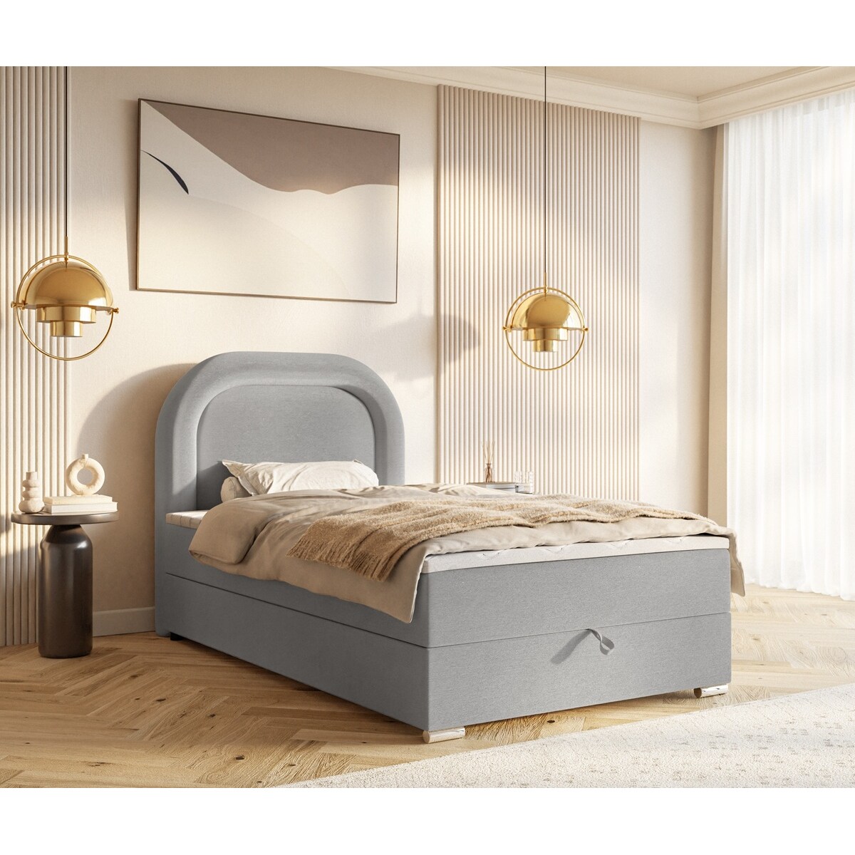 Łóżko kontynentalne BELLA w stylu skandynawskim- szary