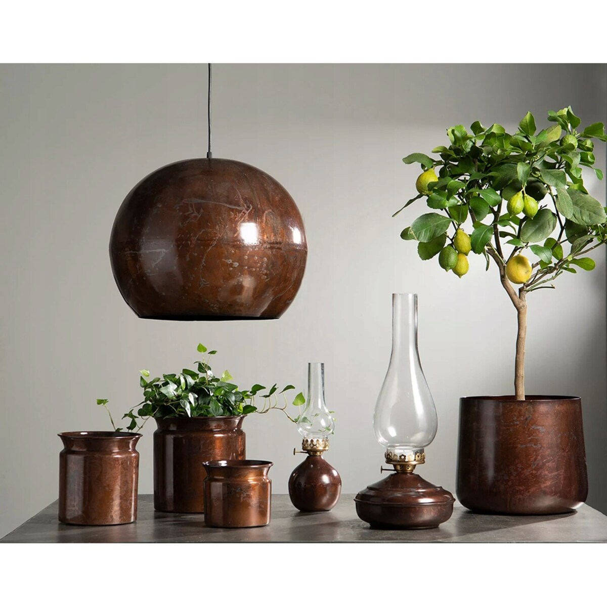 LAMPA KULA WISZĄCA STYL LOFT RDZAWY BRĄZ śr. 45cm