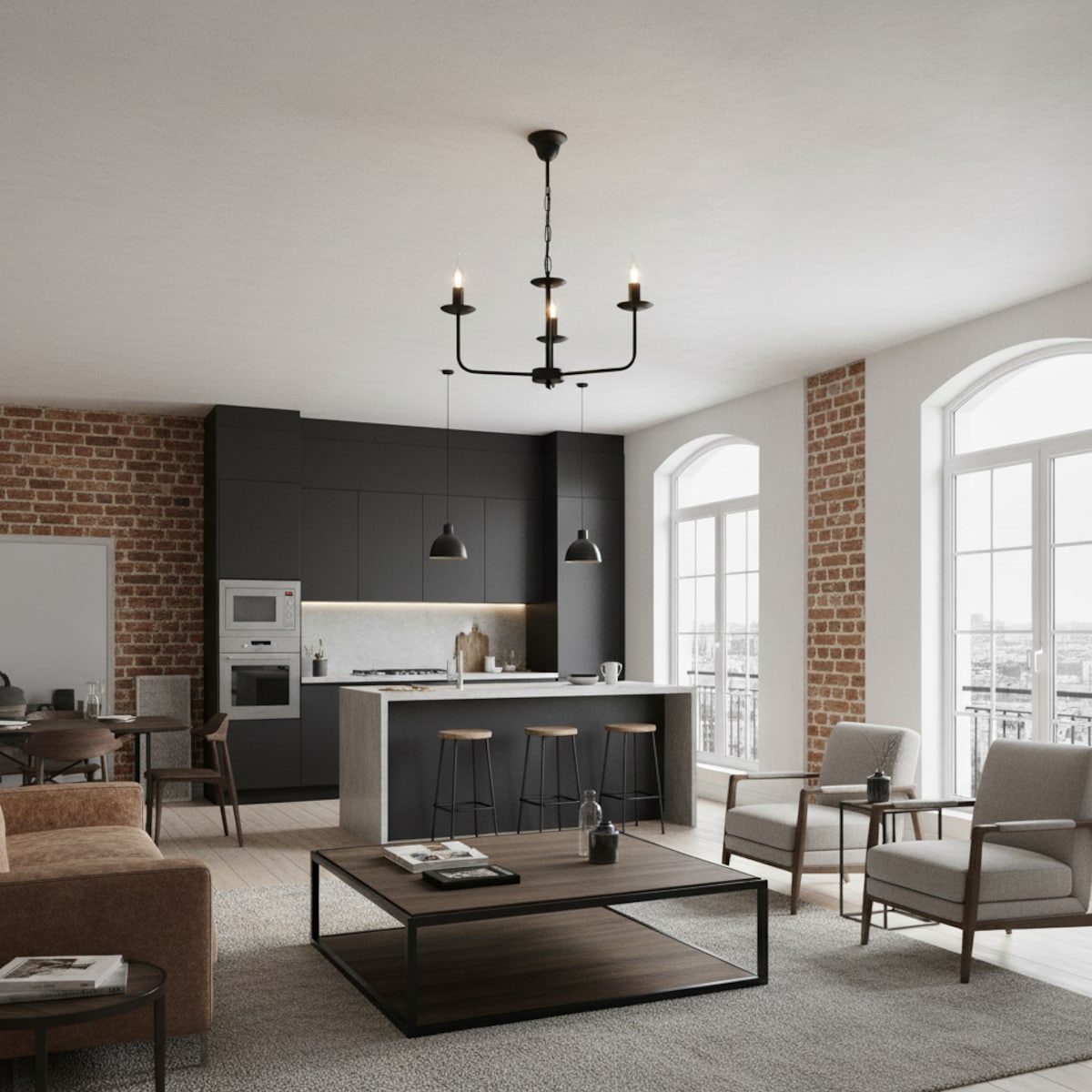 czarna lampa wisząca świecznikowa edylit do salonu loft