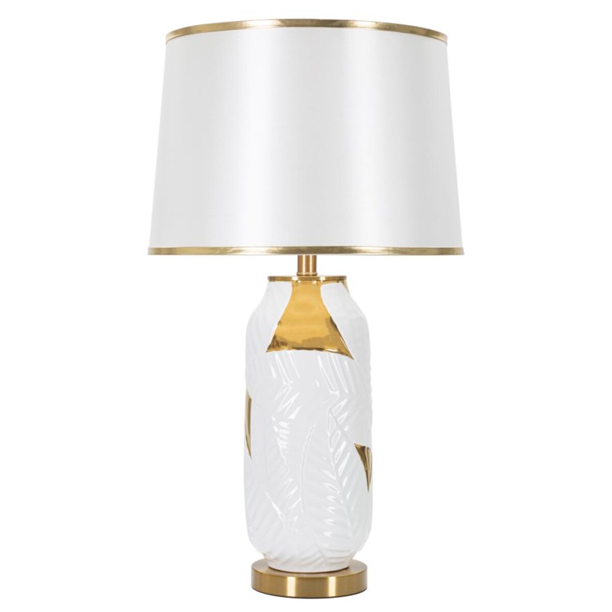 Lampa stołowa, kolor złoty i biały, ceramika, żelazo i tkanina, 40 x 40 x 70 cm, 1 x E27, max. 40 W, do salonu i sypialni, Mauro Ferretti