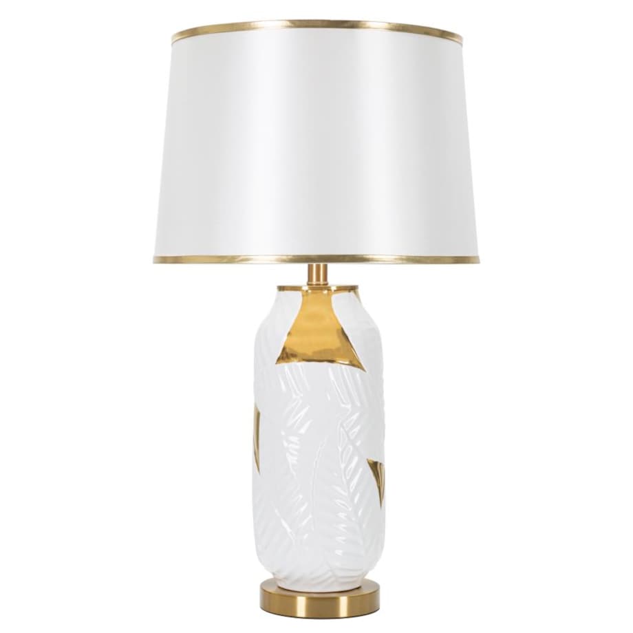Lampa stołowa, kolor złoty i biały, ceramika, żelazo i tkanina, 40 x 40 x 70 cm, 1 x E27, max. 40 W, do salonu i sypialni, Mauro Ferretti