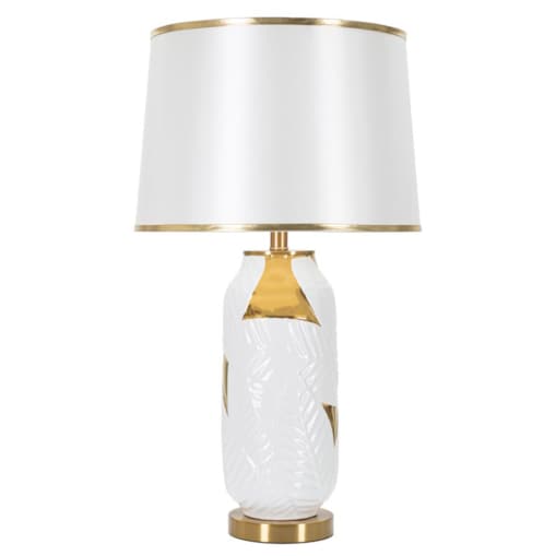 Lampa stołowa, kolor złoty i biały, ceramika, żelazo i tkanina, 40 x 40 x 70 cm, 1 x E27, max. 40 W, do salonu i sypialni, Mauro Ferretti