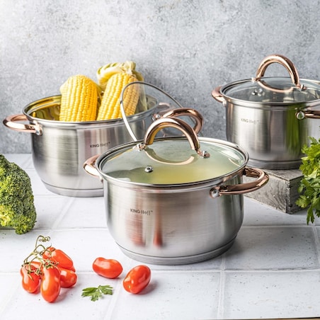 Zestaw garnków stalowych 6 ele. garnki na indukcję komplet Rosegold KINGHOFF