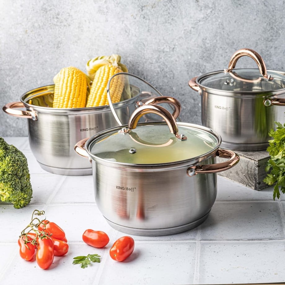 Zestaw garnków stalowych 6 ele. garnki na indukcję komplet Rosegold KINGHOFF