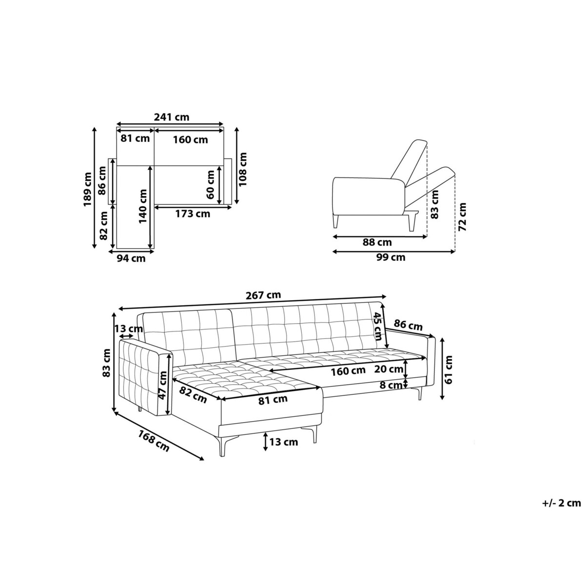 Narożnik rozkładany 4-osobowy prawostronny ciemnoszary ABERDEEN