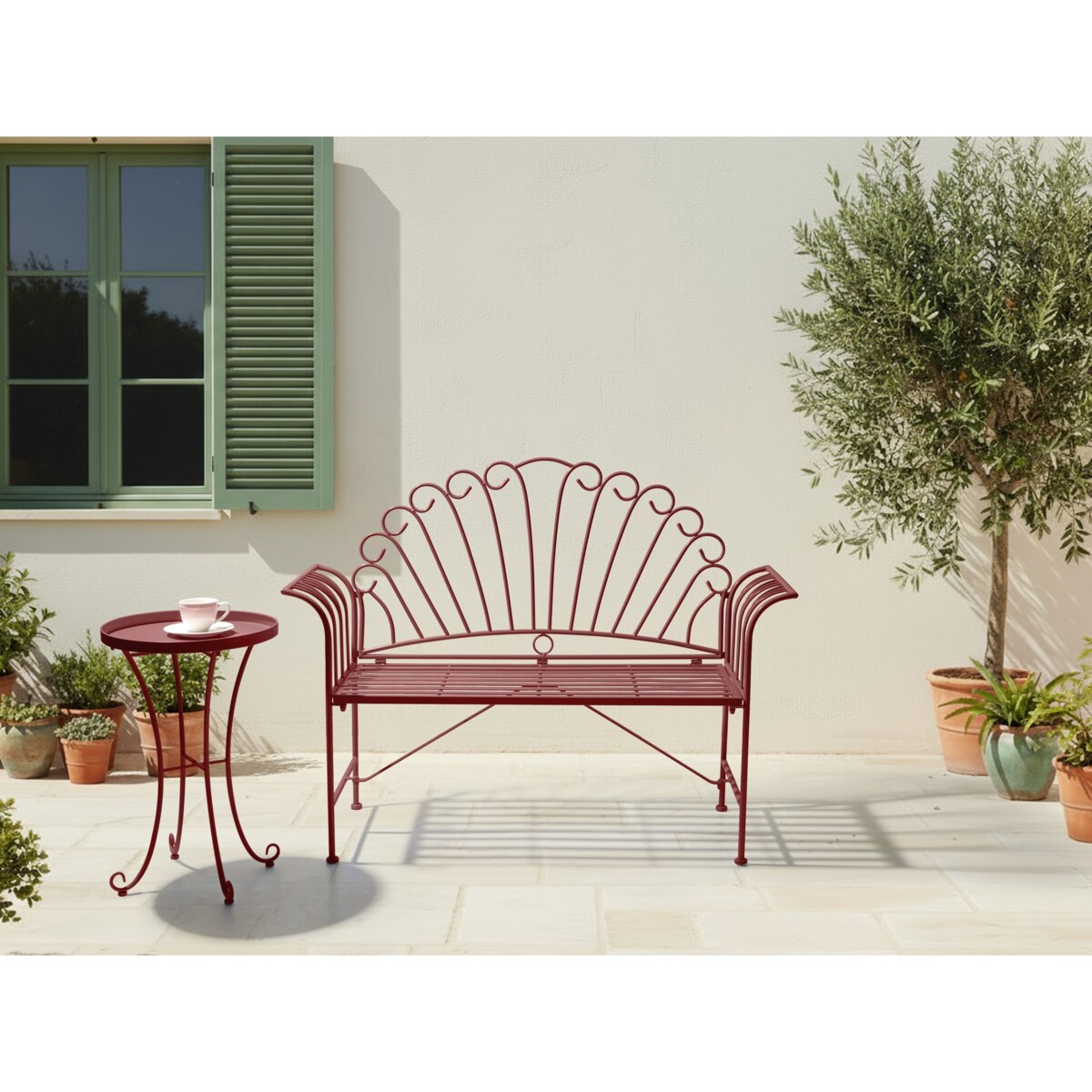 Stolik ogrodowy CAVINIA 40 cm Metal Burgundowy