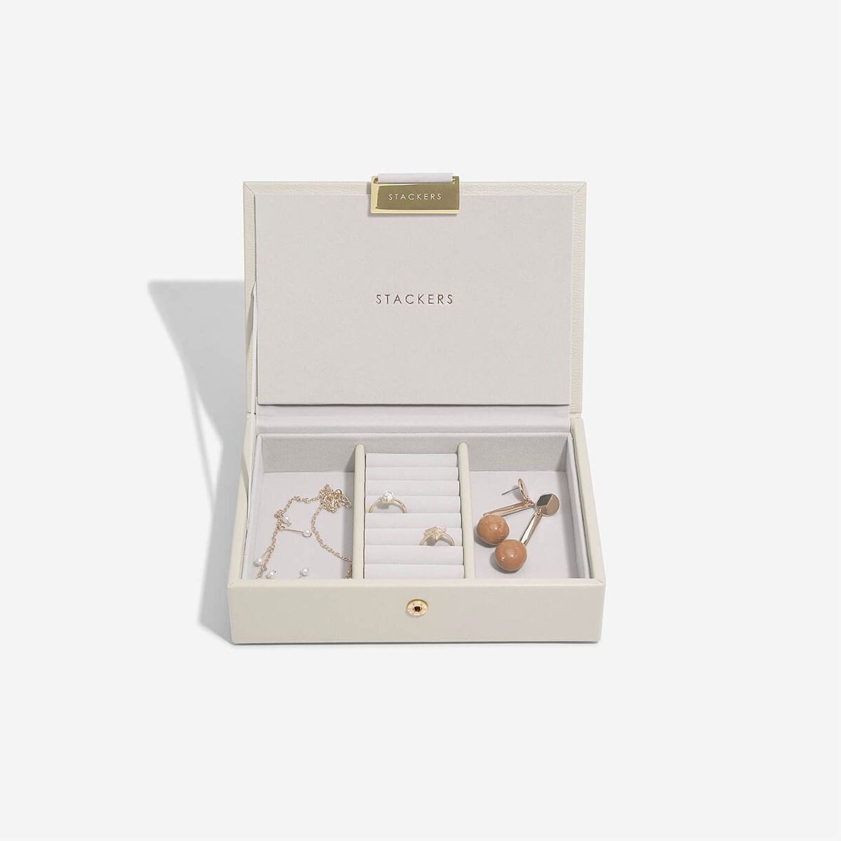 Szkatułka na biżuterię Stackers mini jasnobeżowa z pokrywką