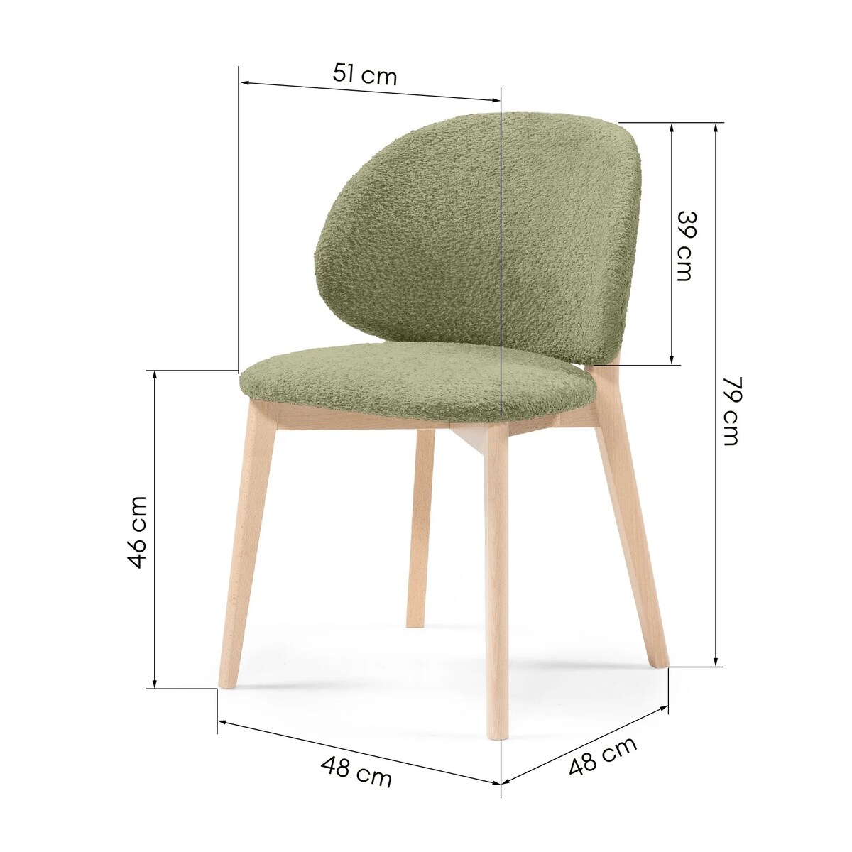 Krzesło SELMA oliwkowozielone/buk/boucle 79x48x48 cm