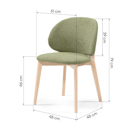 Krzesło SELMA oliwkowozielone/buk/boucle 79x48x48 cm